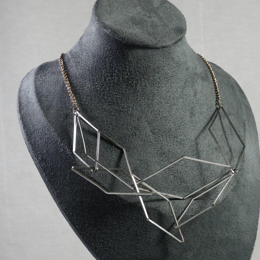 Beautiful 3-D Geometric Necklace in Silver and Gold